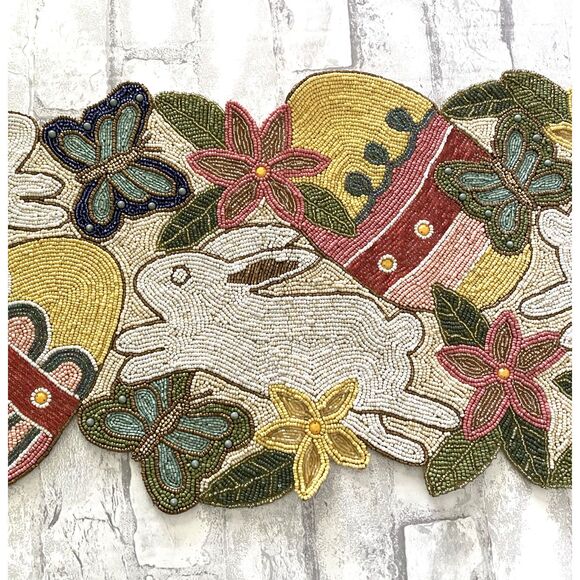 One Hundred 80 Degrees Beaded Bunny Easter Egg Table Runner Festive Spring Decor - Picture 5 of 8